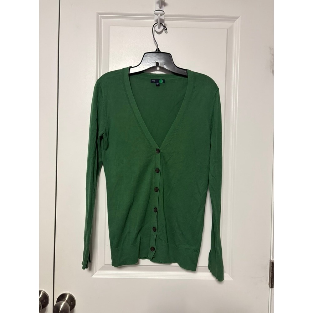 Gap Womens Green V-Neck Button Front Cardigan Sweater Size S Cuffed Buttons